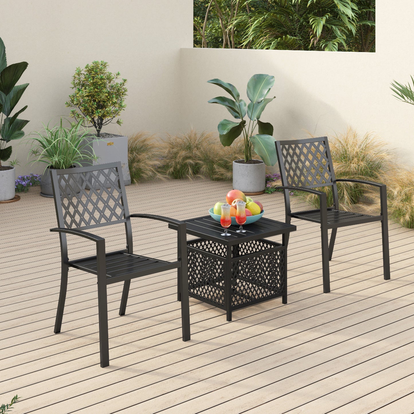 Sophia & William 3 Peices Patio Bistro Set Metal Dining Chairs with Side Table - Black