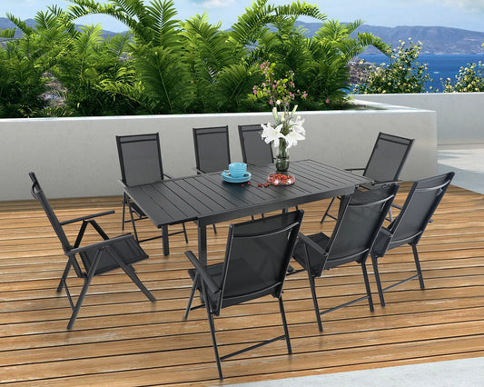 Sophia&William 9 Pcs Patio Dining Set Metal Table and Chairs Set for 8 People - Black