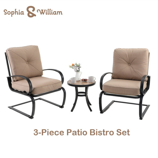 Sophia&William 3-Piece Outdoor Bistro Set Patio C-Spring Chairs and Table Set,Beige