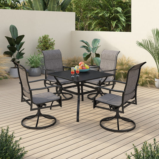 Sophia & William 5 Pieces Metal Patio Dining Set Swivel Paded Chairs and Table Set