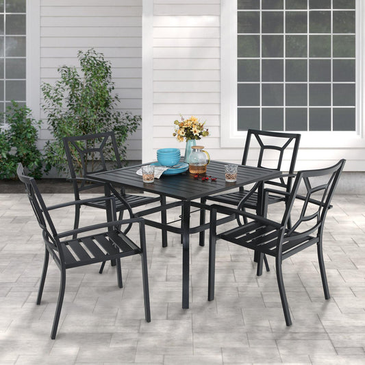 Sophia & William 5 Pcs Metal Patio Dining Set with 4 Stackable Chairs and Table in Black