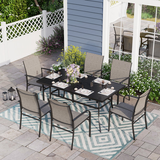 Sophia & William 7 Piece Patio Metal Dining Set Rectangular Table and 6 Brown Textilene Chairs