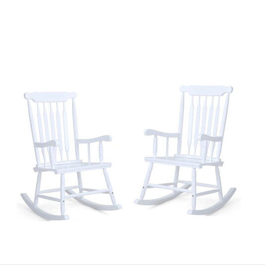 Sophia & William 2 Pcs Outdoor Oiled Acacia Wood Rocking Chairs - White