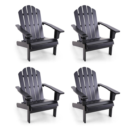 Sophia & William 4 Piece Black Patio Wooden Adirondack Chair Lounge Chair with Cup Holder for Garden Beach Balcony Backyard Lawn