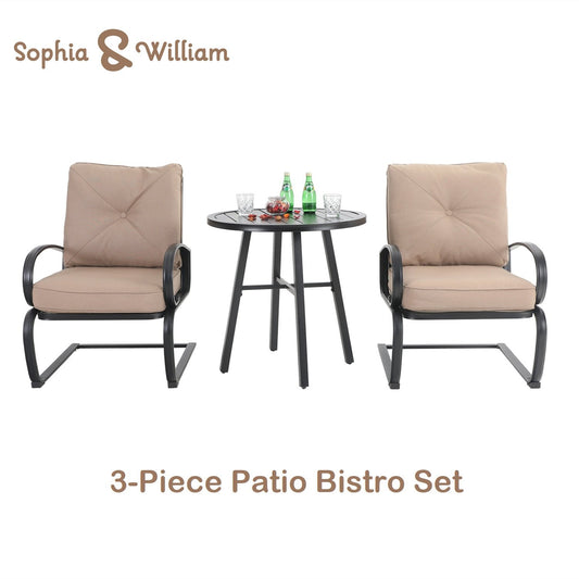 Sophia&William 3-Piece Outdoor Bistro Set Patio C-Spring Chairs and Table Set,Beige