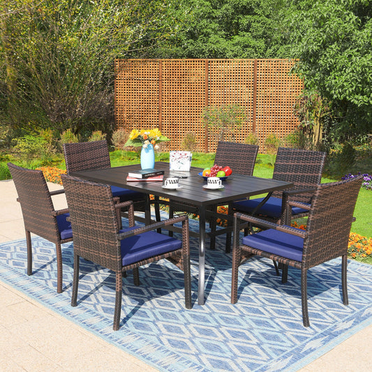 Sophia&William 7-Piece Outdoor Patio Dining Set Wicker Rattan Chairs and Steel Table