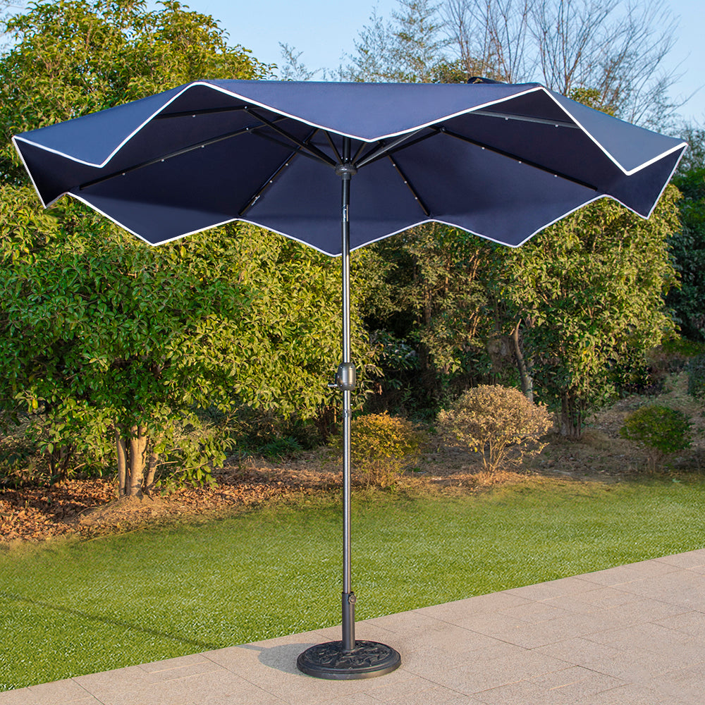 Sophia & William 9FT Outdoor Patio Umbrella Solar LED Umbrella with Crank Handle, Navy Blue