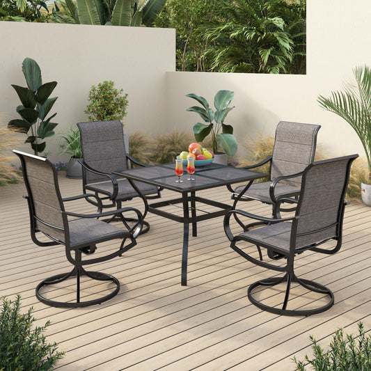 Sophia & William 5 Pieces Metal Patio Dining Set Swivel Paded Chairs and Table Set