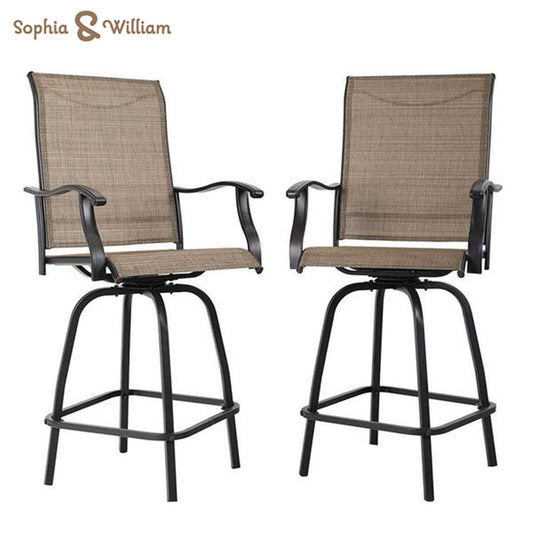 Sophia & William 2 Pcs Outdoor Swivel Metal Bar Stools in Brown