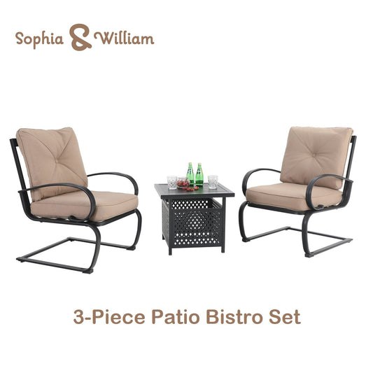 Sophia&William 3-Piece Outdoor Bistro Set Patio C-Spring Chairs and Table Set,Beige