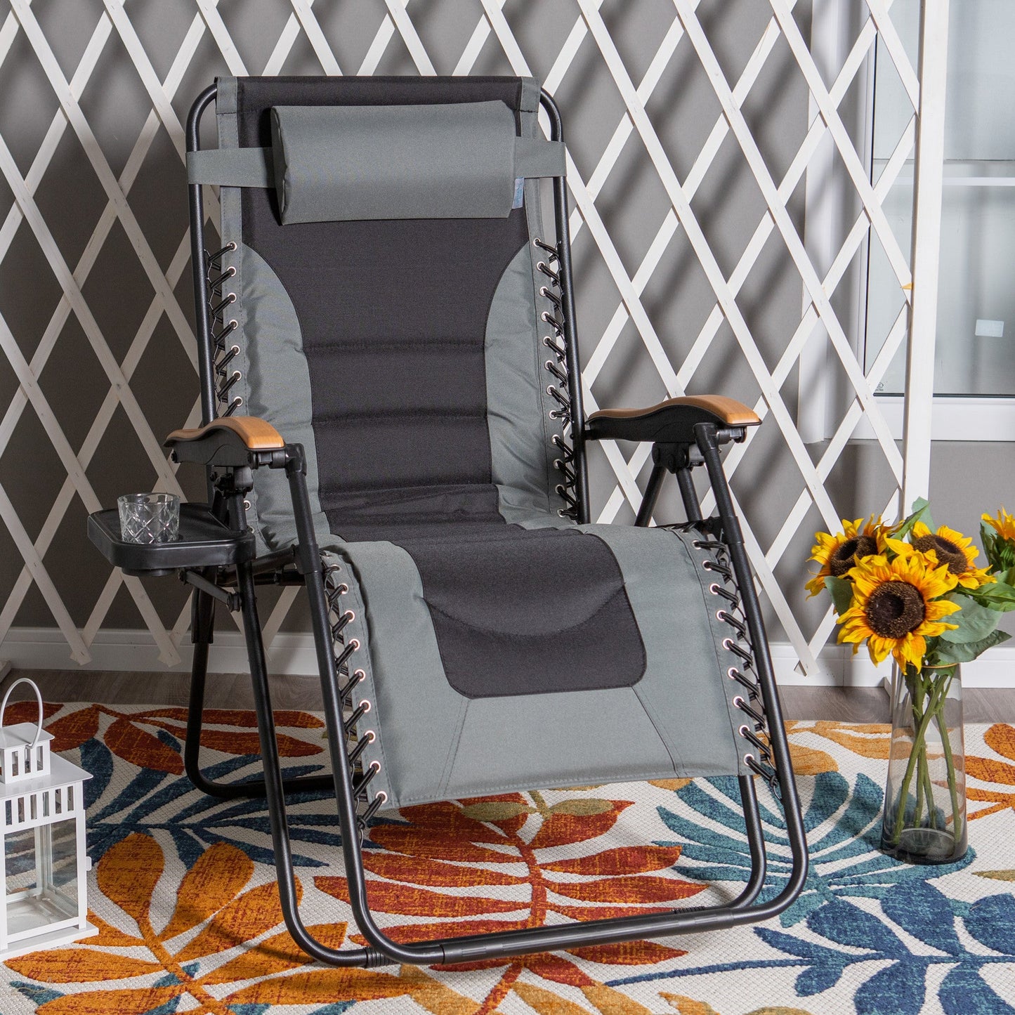 Sophia&William Outdoor XL Oversized Padded Zero Gravity Chair Camping Recliner - Gray