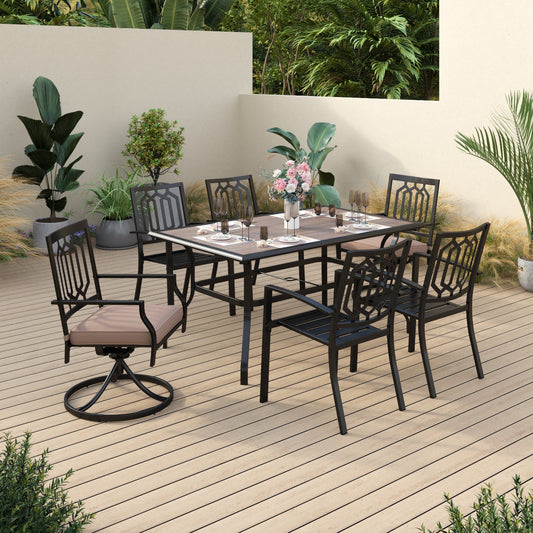 Sophia & William 7 Piece Outdoor Patio Dining Bistro Set with 1 Steel Retangular Table and 5 Metal Stackable Chairs&1 Swivel Dining Chair