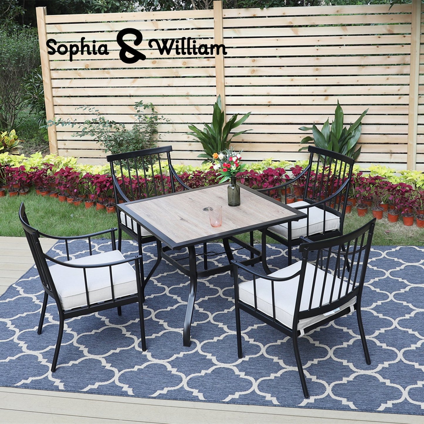 Sophia&William 5-Piece Outdoor Patio Dining Set Metal Padded Chairs and Table Set