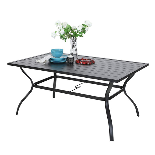 Sophia & William 60" x 38" Garden Patio Dining Table Metal Steel Rectangular Slat Outdoor/Indoor Bistro Cafe Furniture with Umbrella Hole,Black