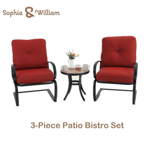 Sophia&William 3-Piece Outdoor Bistro Set Patio C-Spring Chairs and Table Set,Red