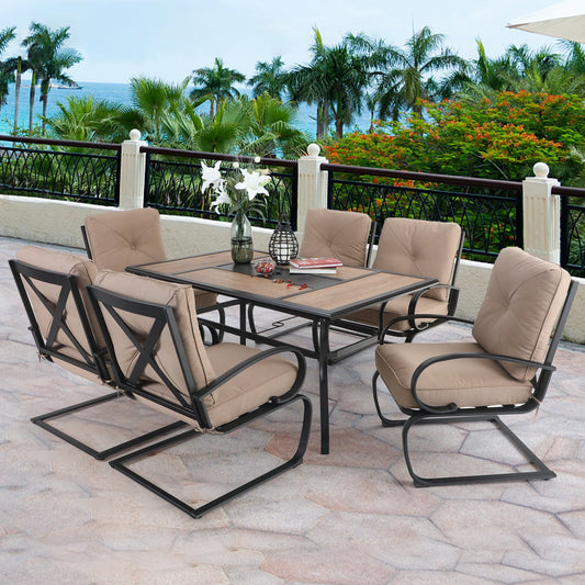 Sophia&William 7-Piece Outdoor Patio Dining Set Steel Frame Conversation Set, Beige