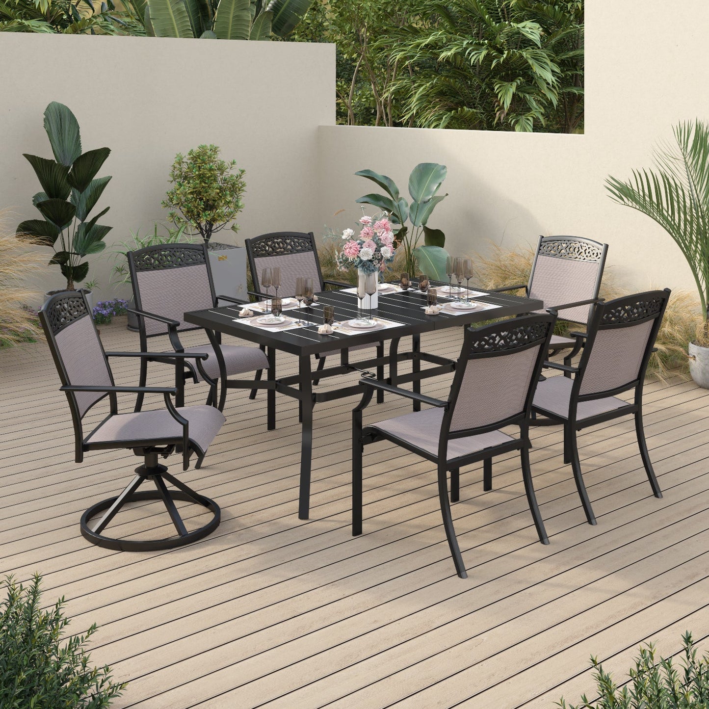 Sophia&William 7 Pieces Patio Dining Set Aluminum Chairs and Steel Table Set