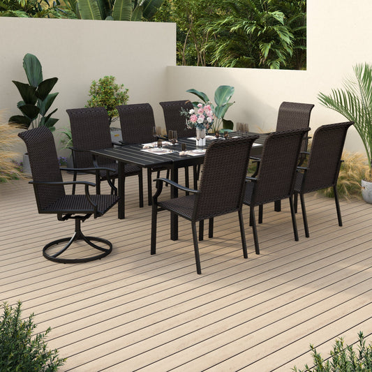 Sophia & William 9 Piece Outdoor Patio Dining Set 1 Steel Retangular Table & 8 Rattan Chairs