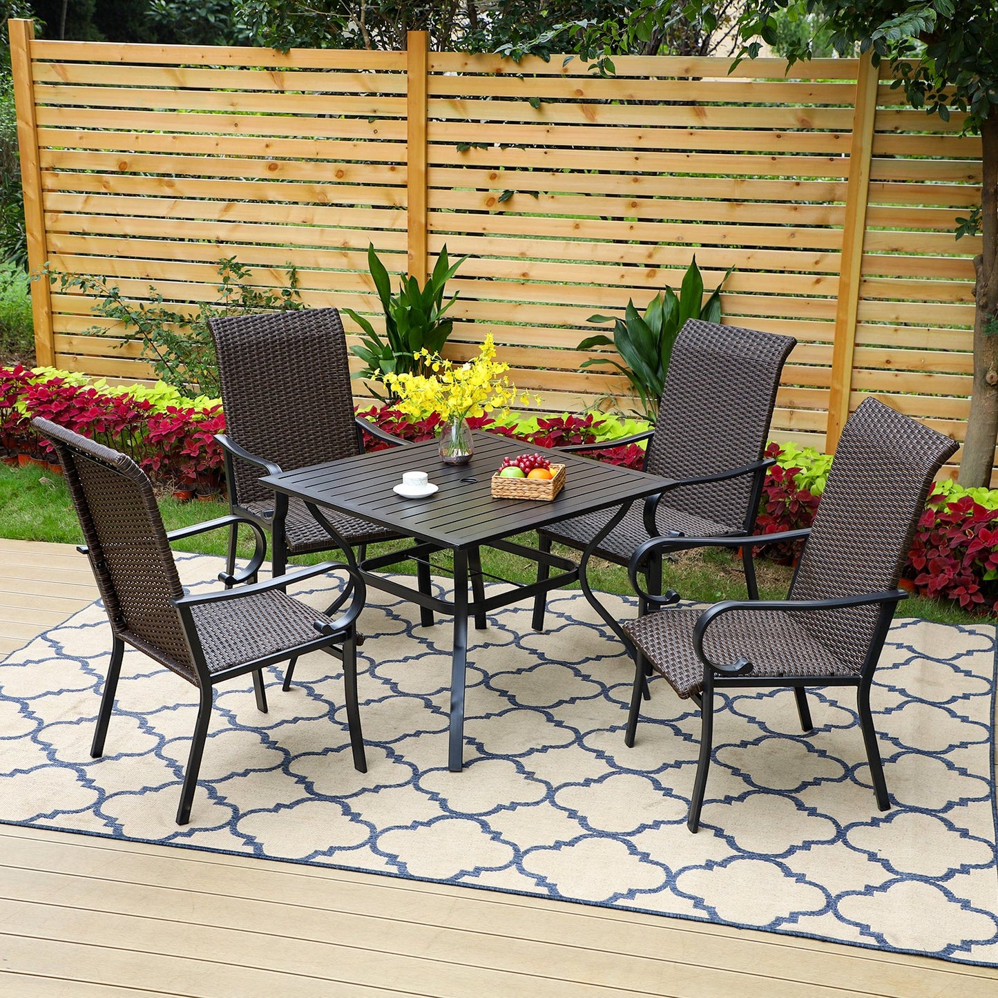 Sophia & William 5 Pieces Wicker Rattan Patio Dining Set for 4 People