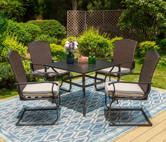 Sophia & William 5 Pieces Patio Dining Set Wicker Chairs & Umbrella Table