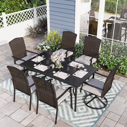 Sophia & William Patio Rattan Dining Set Metal Umbrella Table with Swivel Chairs