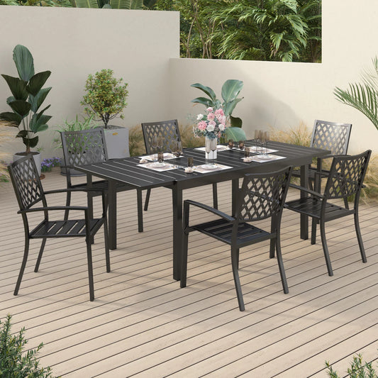 Sophia & William 7-Piece Steel Patio Dining Set in Black - Seating 6 People