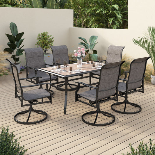 Sophia & William 7 Pieces Metal Patio Dining Set Swivel Paded Chairs and Table Set