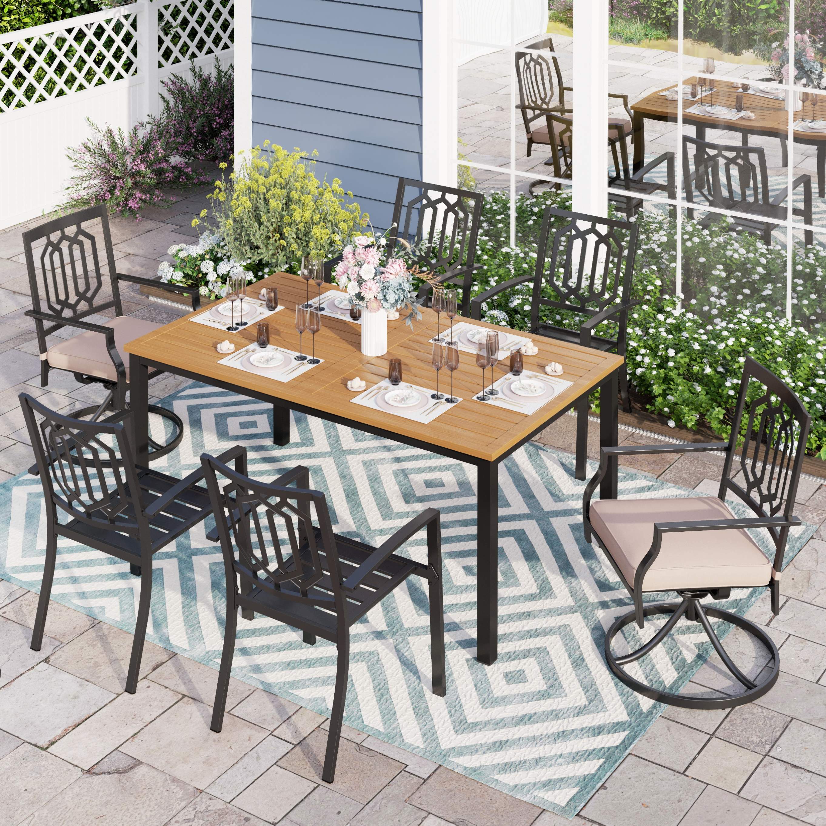 Sophia & William 7-Piece Outdoor Patio Dining Set Metal Chairs And Tea ...