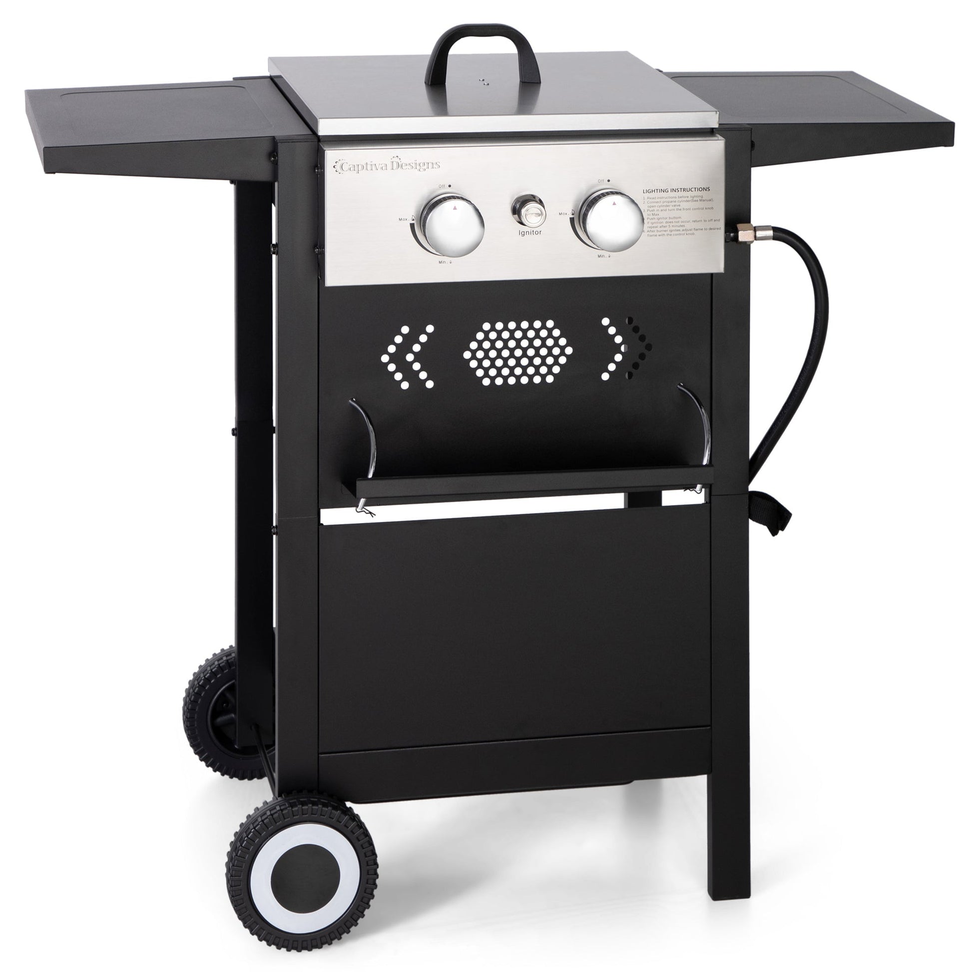 Captiva Designs E02GR010 2-Burner Propane Gas Flat Top Grill and Griddle -  Black