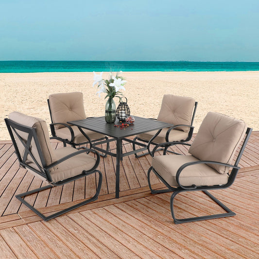 Sophia&William 5-Piece Patio Dining Set Steel Frame Cushion Padded Conversation Set, Beige