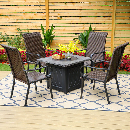 Sophia&William 5-Piece Wicker Patio Dining Set with 50,000 BTU Fire Pit Table