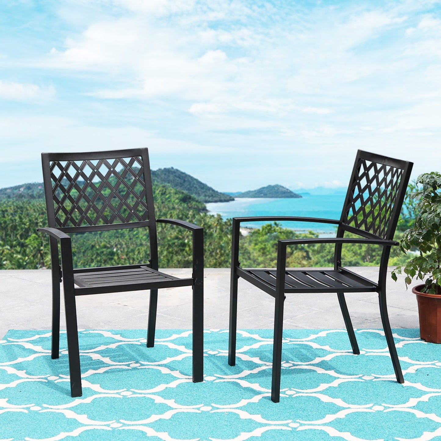 Sophia & William Metal Outdoor Patio Dining Chair Set of 2 in Black