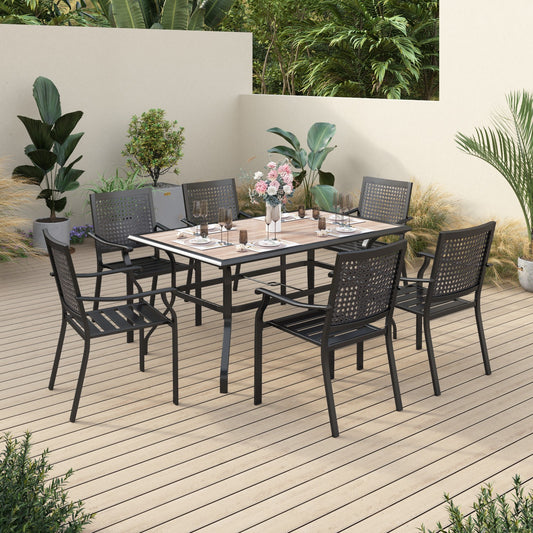 Sophia&William 7 Pieces Patio Dining Set Metal Stackable Chairs and Table,Black