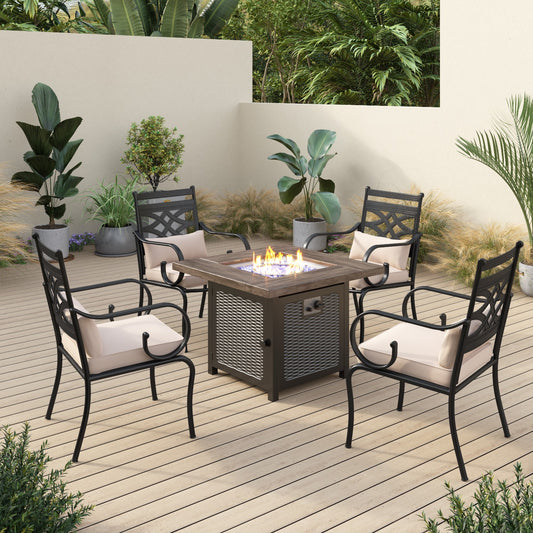 Sophia&William 5-Piece Outdoor Fire Pit Table Set Cushioned Chairs Dining Set