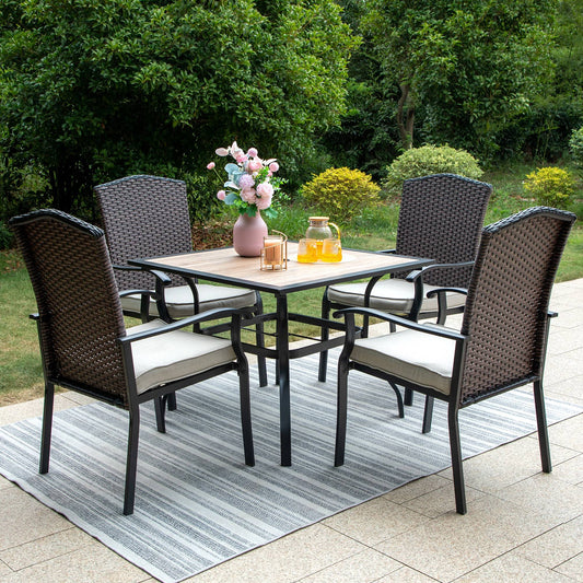 Sophia & William 5 Pieces Patio Dining Set Wicker Chairs & Umbrella Table