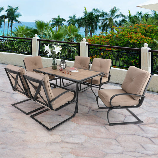 Sophia&William 7-Piece Outdoor Patio Dining Set Steel Frame Conversation Set, Beige