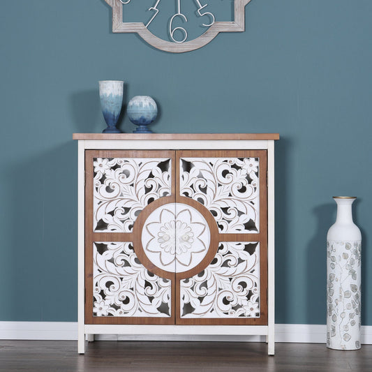 Sophia & William 2-Door Retro Storage Cabinet with with Hollow-Carved Wooden Frame Floral Door