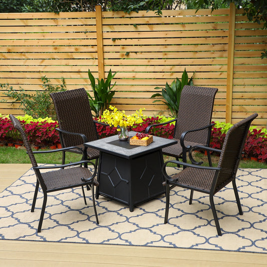 Sophia&William 5-Piece Wicker Patio Dining Set with 40,000 BTU Fire Pit Table