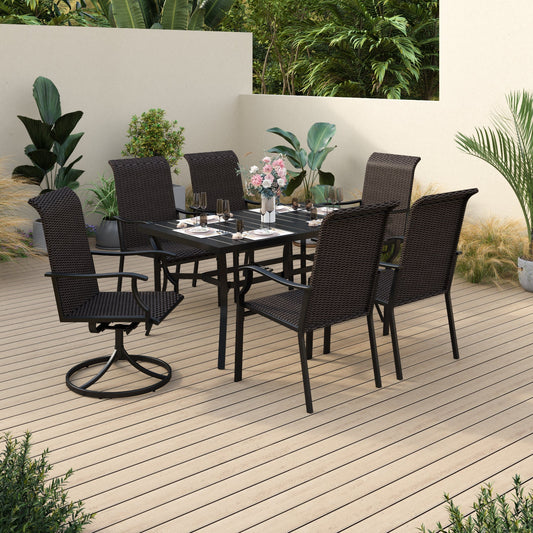 Sophia & William 7 Piece Patio Dining Set Outdoor Furniture with 6 Piece Chairs and 1 Piece Rectangular Dining Wood Table