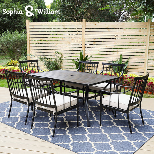 Sophia&William 7-Piece Outdoor Patio Dining Set Metal Padded Chairs and Table Set