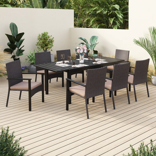 Sophia & William 9 Pieces Outdoor Patio Dining Set Dining Chairs and Metal Dining Table with Umbrella Hole