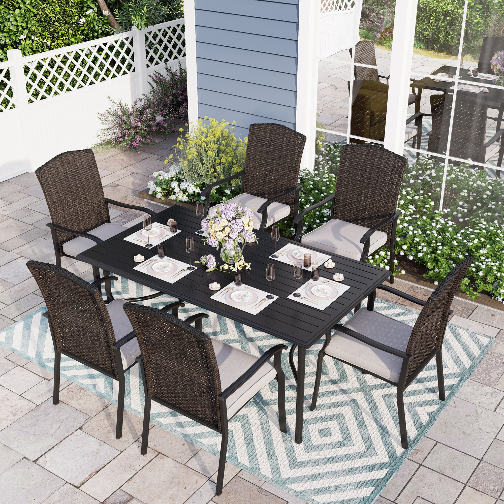 Sophia William Patio Rattan Dining Set Outdoor Metal Furniture