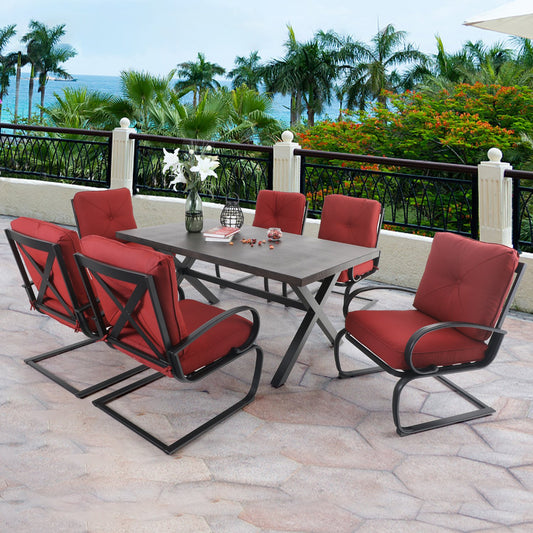 Sophia&William 7-Piece Outdoor Patio Dining Set Steel Frame Conversation Set, Red