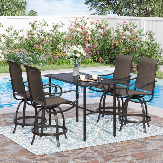 Sophia & William 5 Pieces Outdoor Metal Bar Stools and Table Set-Brown