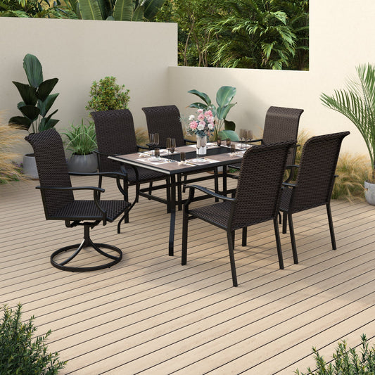 Sophia & William 7 Piece Outdoor Patio Dining Set Metal Furniture Set 1 Retangular Table & 6 Rattan Patio Dinning Chairs