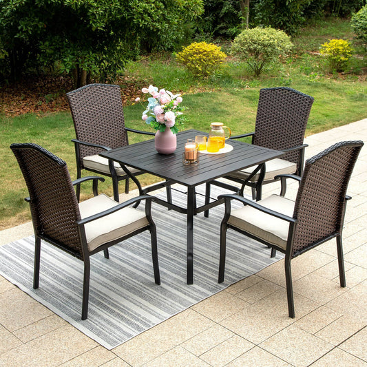 Sophia & William 5 Pieces Patio Dining Set Wicker Chairs & Umbrella Table