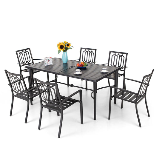 Sophia & William 7 Piece Outdoor Patio Dining Set Modern Metal Furniture with Stackable Chairs