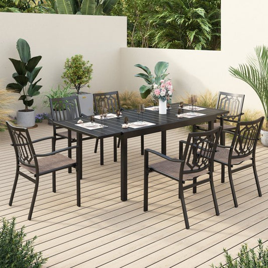 Sophia & William 7 Piece Patio Metal Dining Set Expandable Patio Dining Table and 6 Textilene Chairs