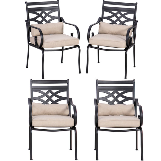 Sophia&William Steel Patio Dining Chairs Set of 4 with Beige Cushion and Pillow