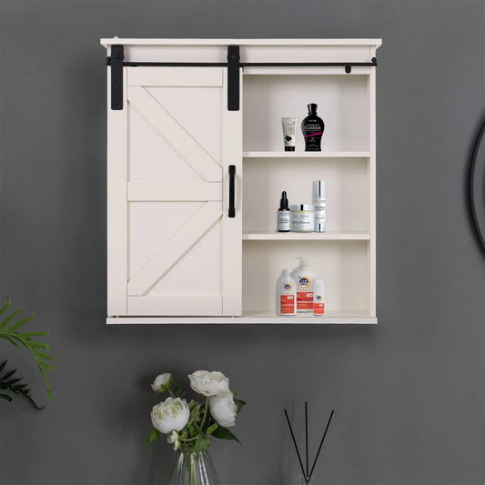 Sophia&William 3-Tier Wall Mounted Sliding Barn Door Medicine Storage Cabinet-White